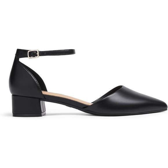 Dream Pairs Women's Black-puFaux Leather Closed Pointed Toe Low Heel Pumps Shoes - Picture 2 of 8